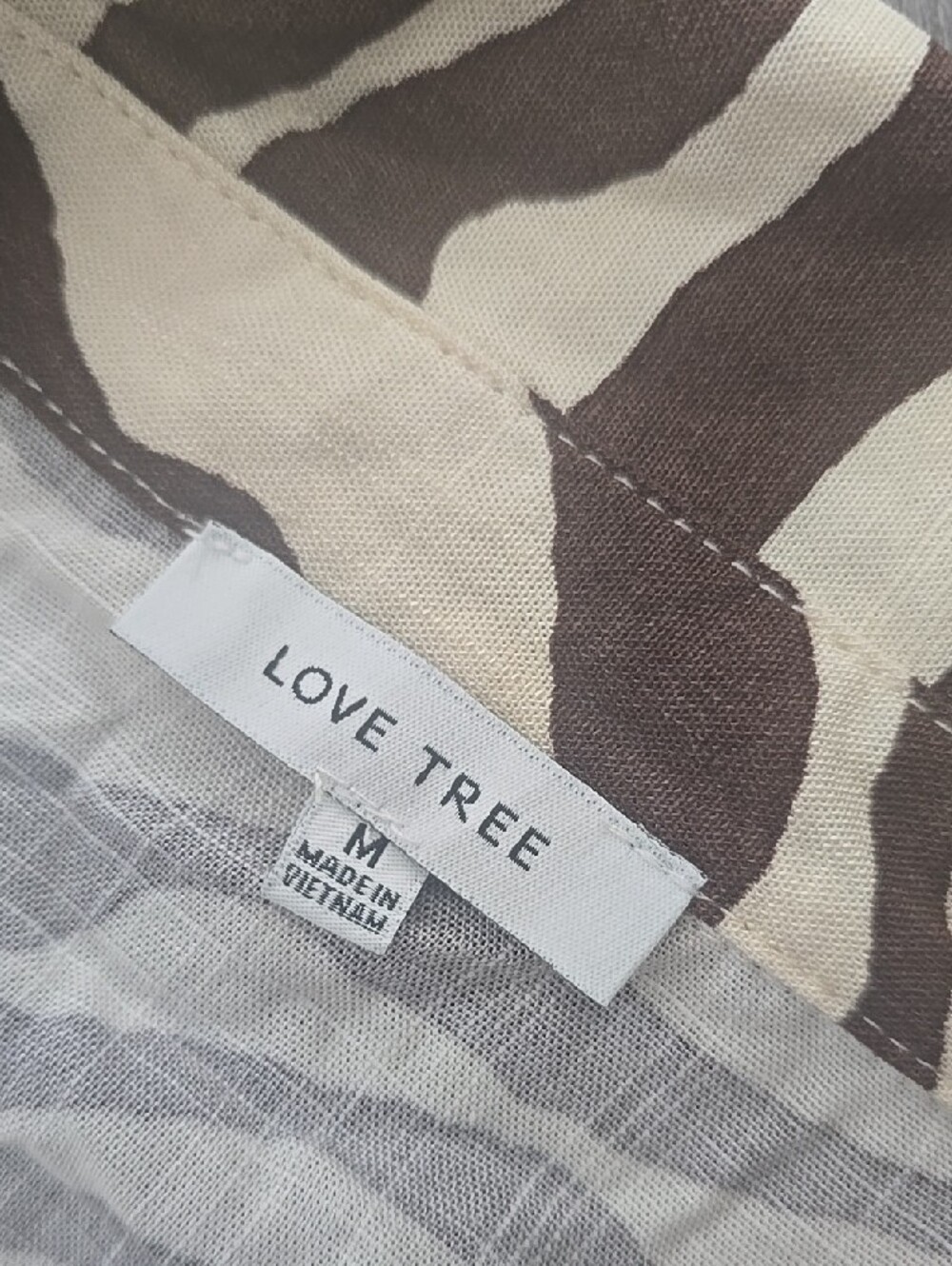 NWOT Love Tree Zebra-Print Button Down Shirt Dress with Tie Waist Taupe & Cream - Picture 3 of 11